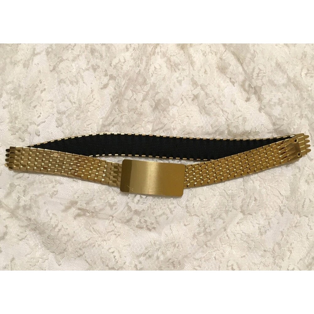 Vintage Art Deco Revival 80s Belt Gold Tone Metal Fish Scale Stretchy  26"